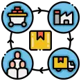 Icono que muestra herramientas de gestión de cadena de suministro e inventario para negocios cosméticos