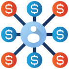 Icono de ventas multicanal para software MLM de belleza, incluyendo comercio electrónico y redes sociales