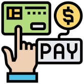 Ilustración de un proceso de pago en línea seguro y simplificado con íconos de métodos de pago