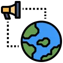 Icono que representa expansión internacional para negocios de energía